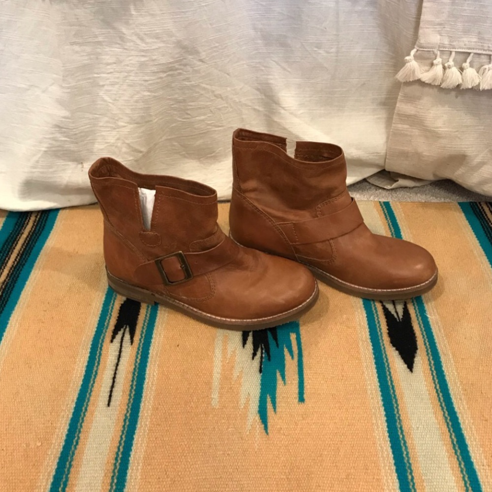 Cognac Leather Ankle Boots